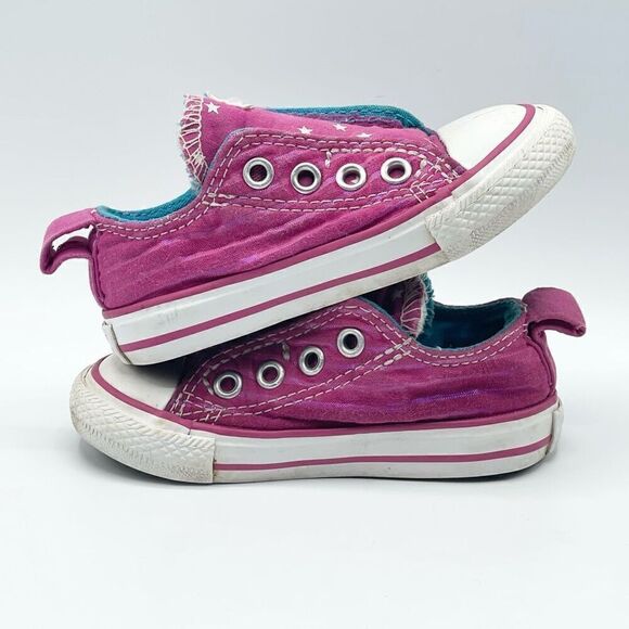 Converse Magenta Metallic Stars - Slip On Aplix Sneakers - Toddler US size 5 - Picture 5 of 8